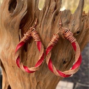 Twisted Red Leather Earrings
